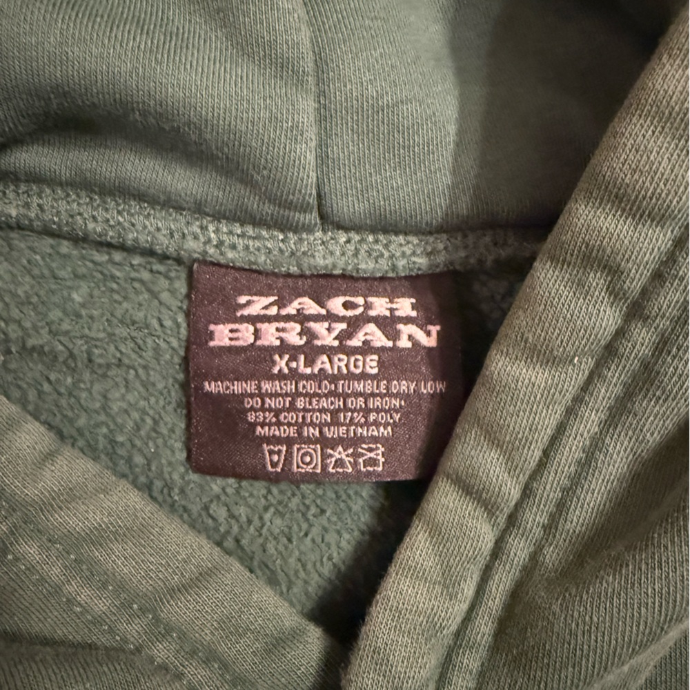 Zach Bryan 2023 Burn Burn Burn World Tour Green Hoodie, XL - Picture 6 of 7